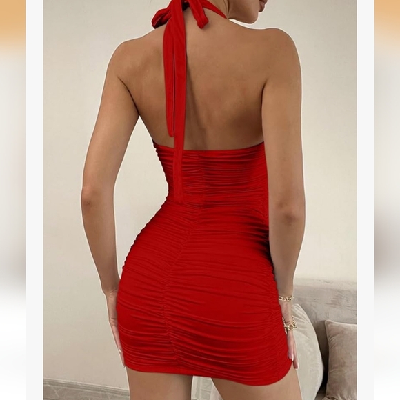 Chic Red Halter Mini Dress - Picture 4 of 7